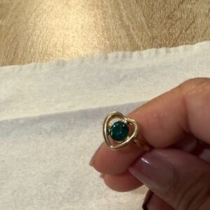 Elegant Gold-Tone Heart Ring with Green Gemstone